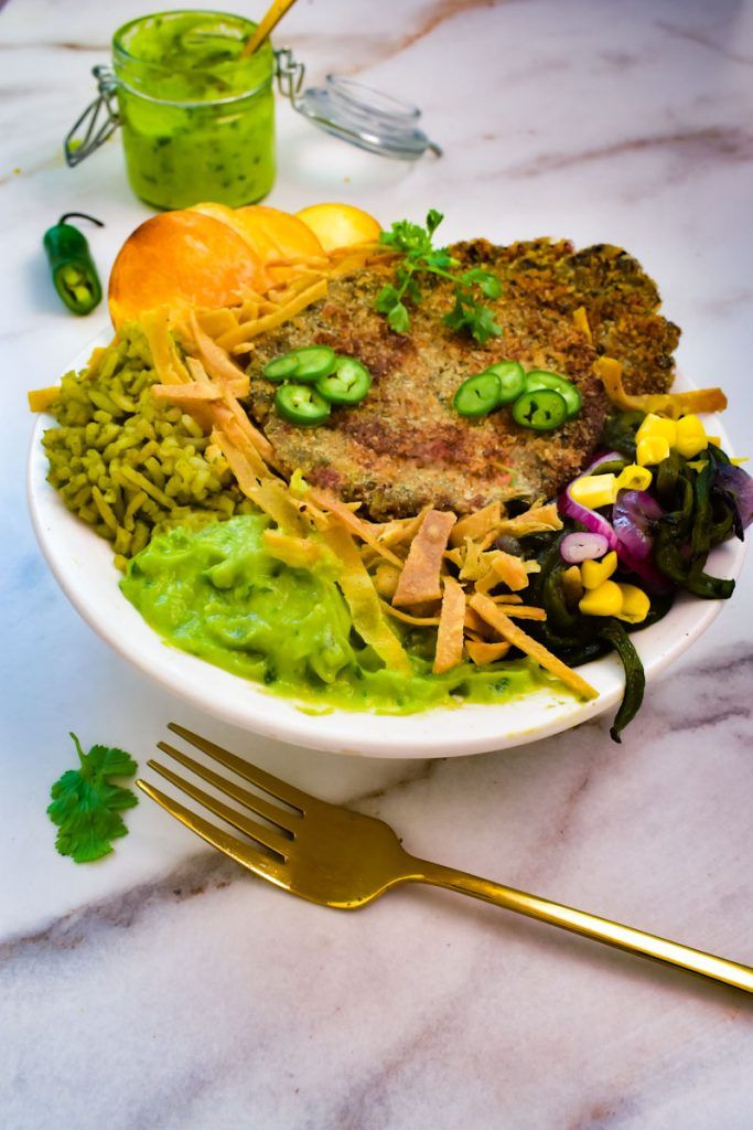 Milanesa Vegana con Arroz de Lechuga.
